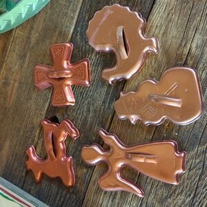 Vintage Metal Copper Color Christmas Cookie Cutters, Set of 5